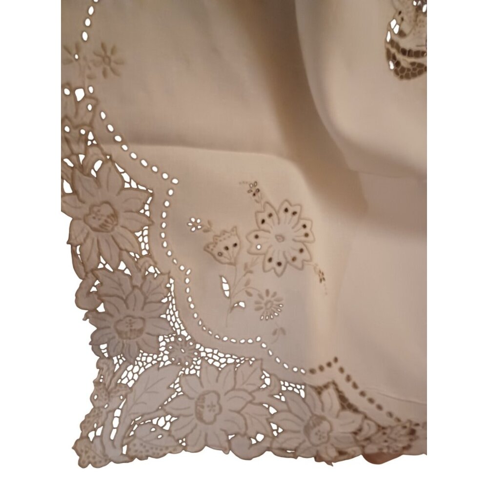 NOS Vintage Madeira Daisy Floral Cutwork Tablecloth Set With Delicate Embroidery - Picture 12 of 14